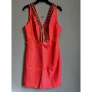 Lilly Pulitzer Eliot Shift Dress Papaya Beaded V Neck‎ Size 6 NWT Defect